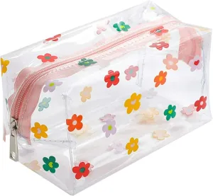 1 Pc Transparent Lovely Flower Toiletry Bag, Makeup Bags Floral Cosmetic Bag Travel Wash Bag Waterproof Toiletry Storage Pouch for Women Girls Colorful Tools and Accessories