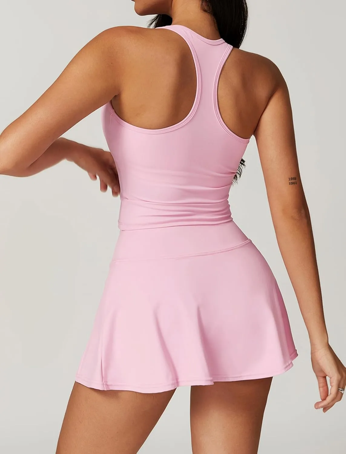 2 Piece Tennis Dress for Women High Waisted Pleated Skirt Sets Sleeveless Racerback Padded Crop Top Golf Outfits