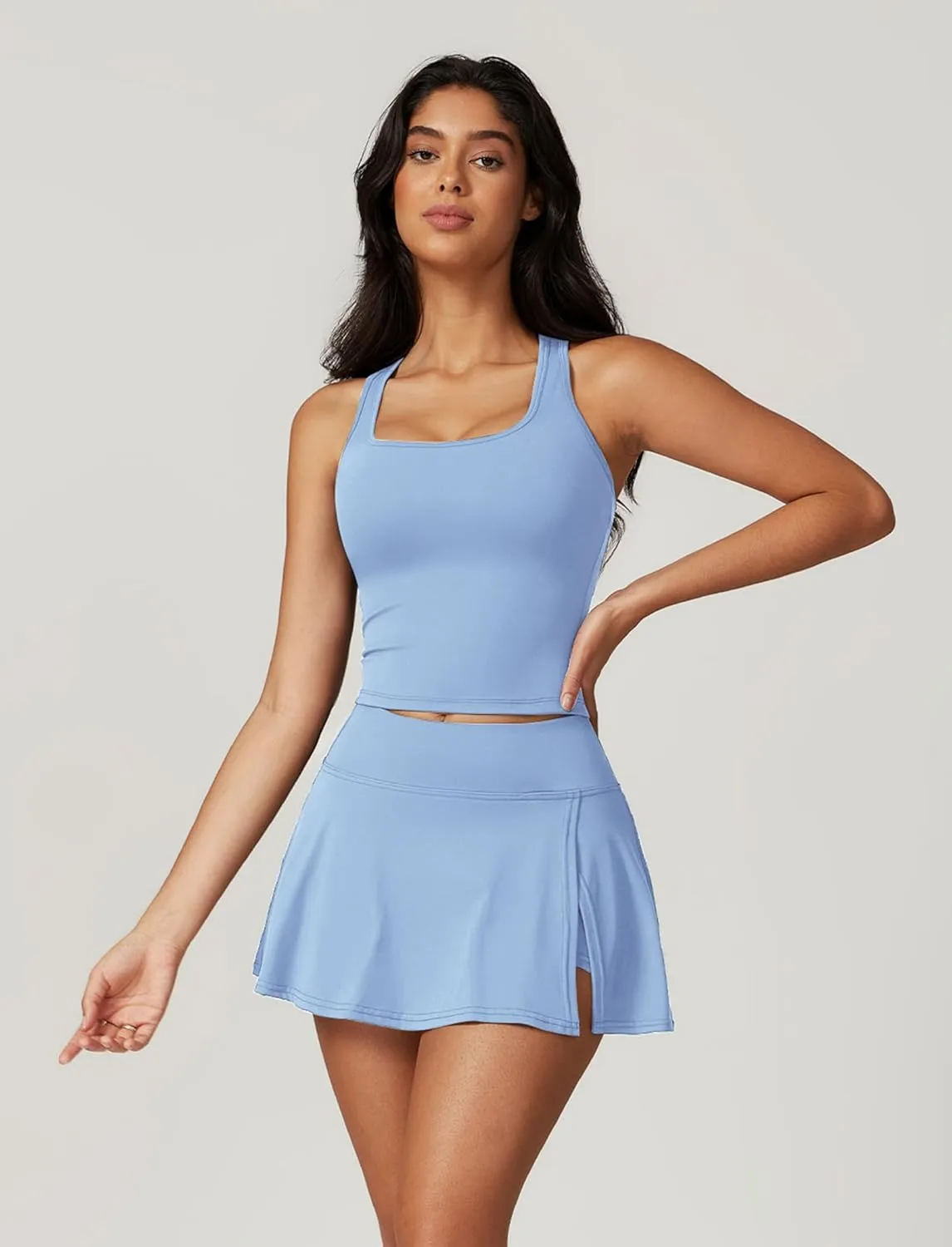 2 Piece Tennis Dress for Women High Waisted Pleated Skirt Sets Sleeveless Racerback Padded Crop Top Golf Outfits