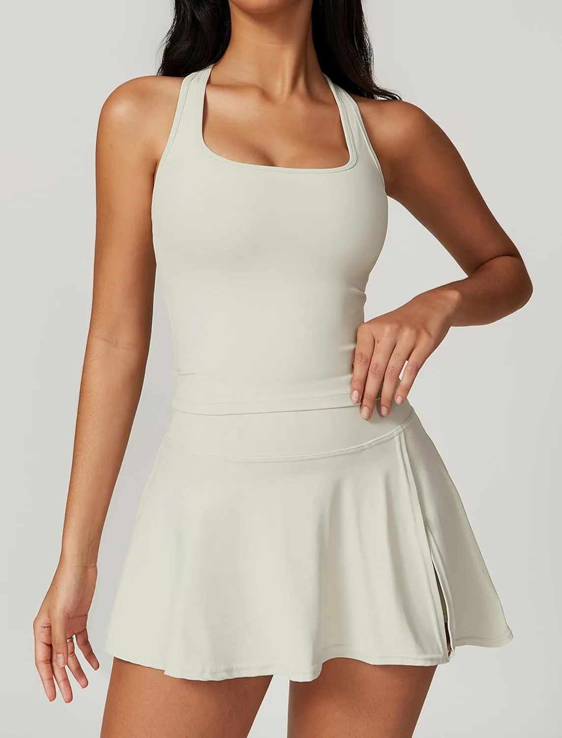 2 Piece Tennis Dress for Women High Waisted Pleated Skirt Sets Sleeveless Racerback Padded Crop Top Golf Outfits