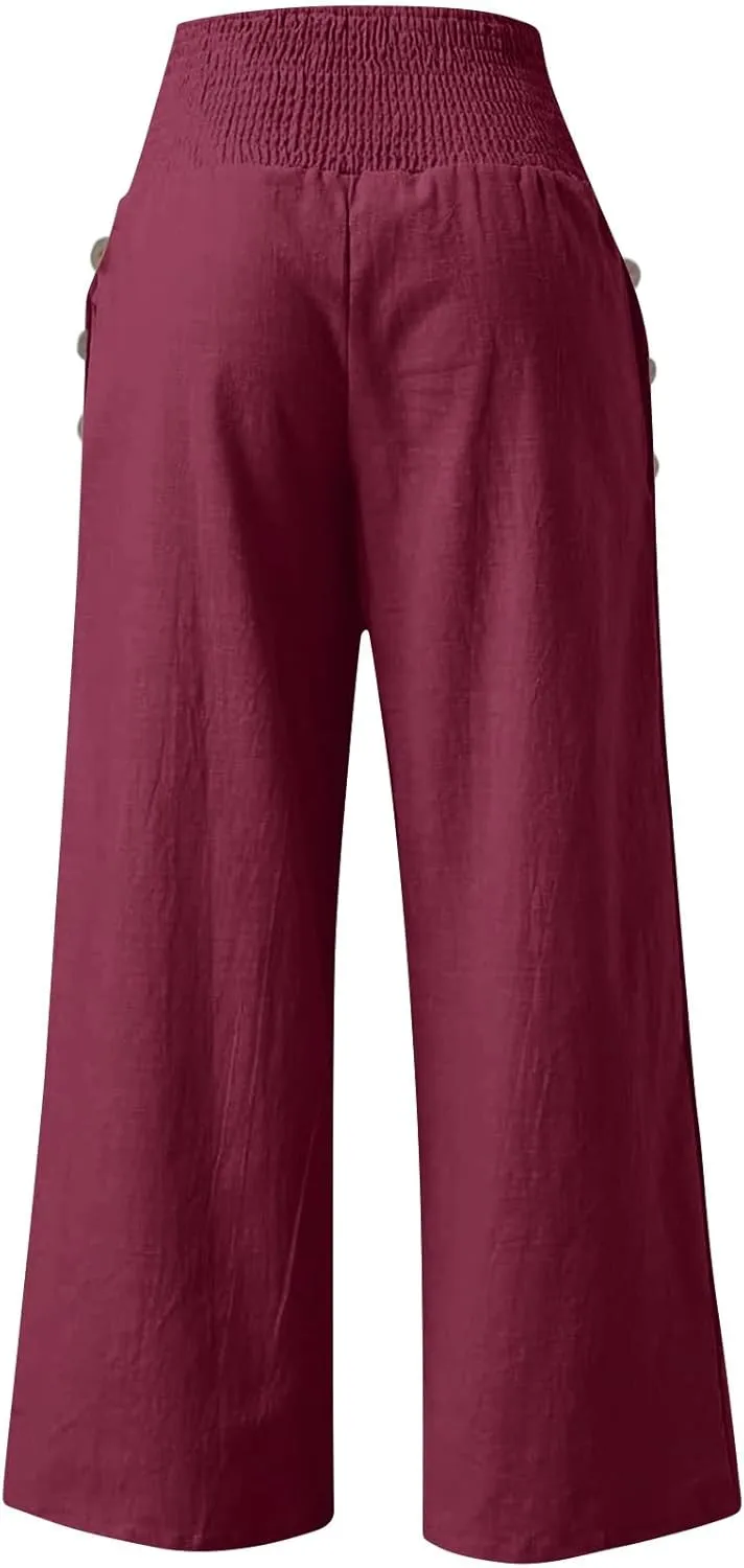 4th of July Wide Leg Pants for Women Patriotic Elastic Waist Independence Day Red White and Blue Pants with Pockets