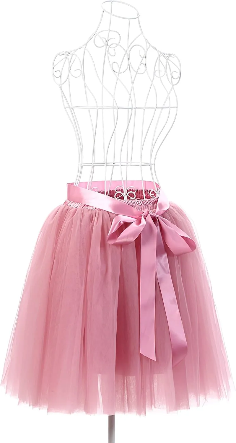 7 Layer Midi Tulle Skirt Women Petticoat Elatic Belt Summer A line Street Skirt Skater Prom Long Length Skirts
