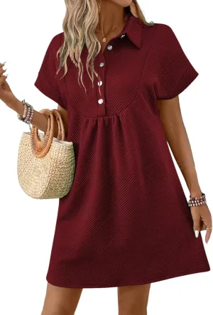 Acelitt Summer Lapel Collared Dresses for Women 2025 Batwing Short Sleeve Mini Dress Beach Sundress
