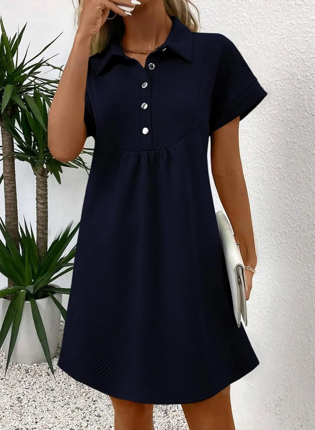 Acelitt Summer Lapel Collared Dresses for Women 2025 Batwing Short Sleeve Mini Dress Beach Sundress