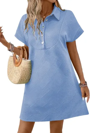 Acelitt Summer Lapel Collared Dresses for Women 2025 Batwing Short Sleeve Mini Dress Beach Sundress