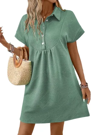 Acelitt Summer Lapel Collared Dresses for Women 2025 Batwing Short Sleeve Mini Dress Beach Sundress