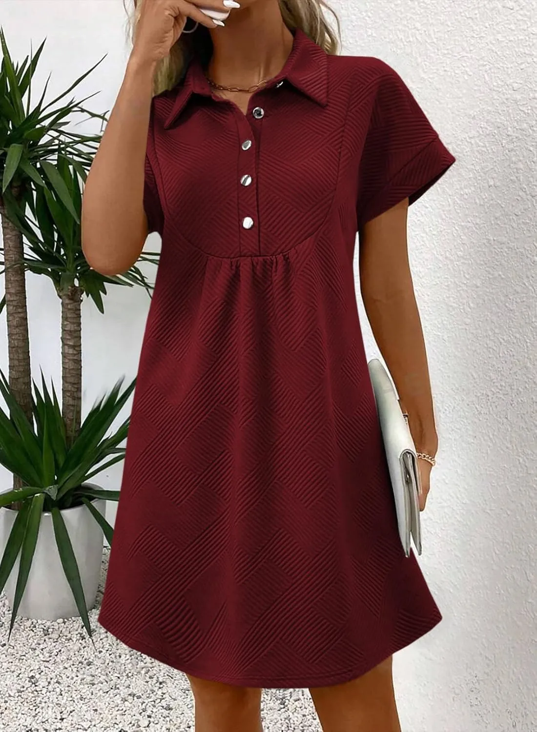 Acelitt Summer Lapel Collared Dresses for Women 2025 Batwing Short Sleeve Mini Dress Beach Sundress