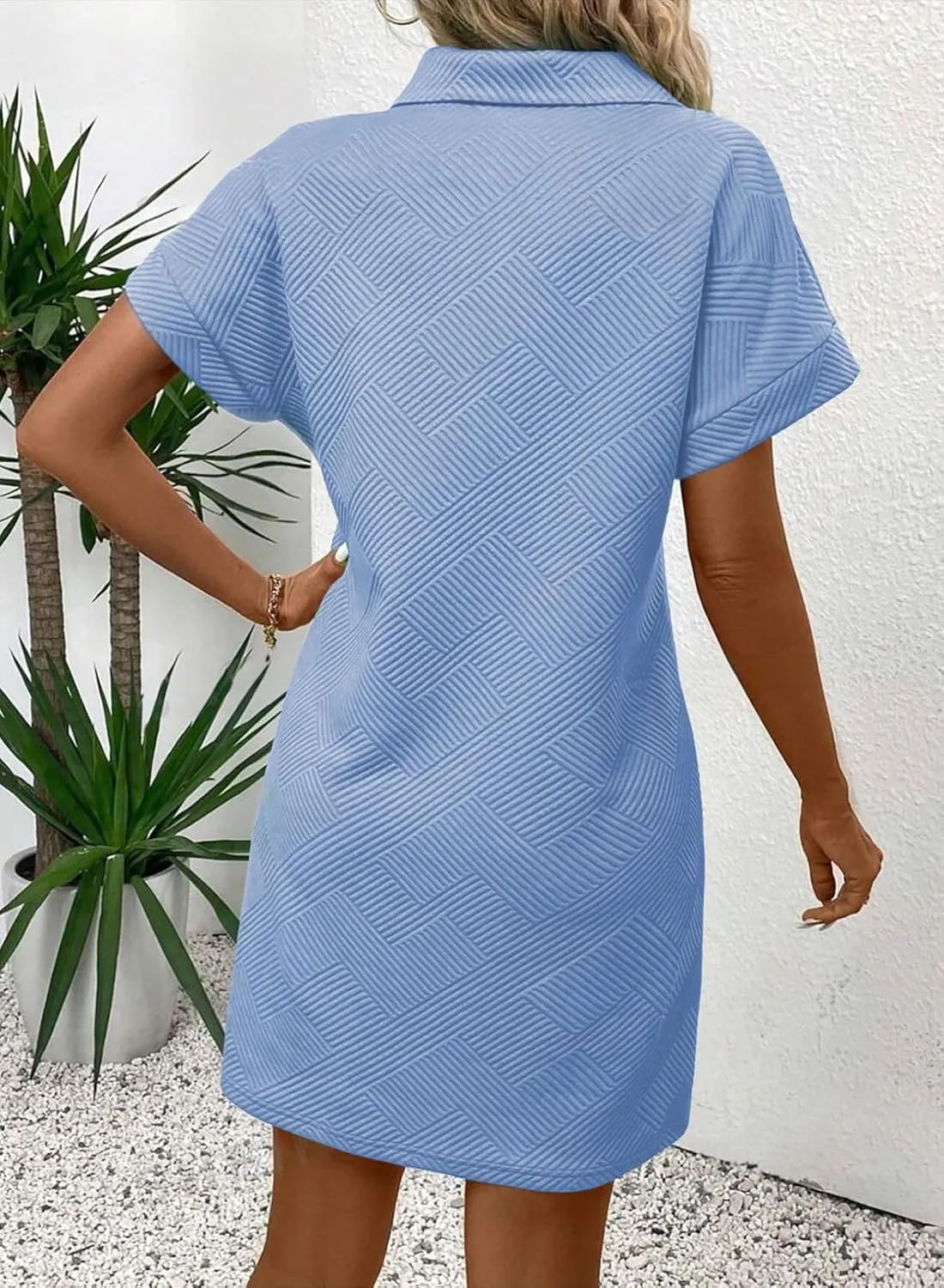 Acelitt Summer Lapel Collared Dresses for Women 2025 Batwing Short Sleeve Mini Dress Beach Sundress