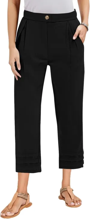 ADHOWBEW Womens Linen Pants Baggy Cotton Lounge Plus Size Elastic Waist Wide Leg Boho Casual Trousers with Pockets