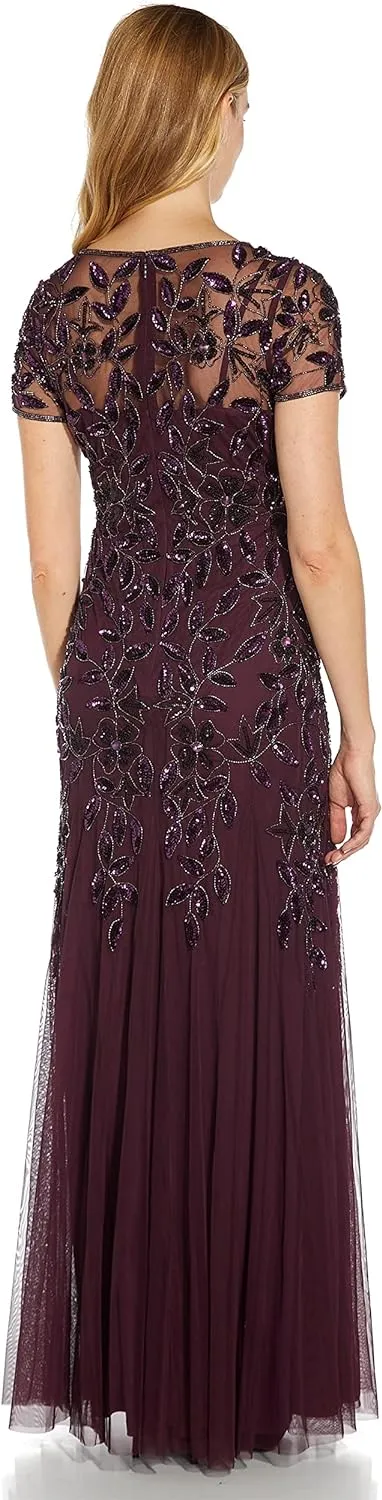 Adrianna Papell Women's Floral Beaded Godet Gown