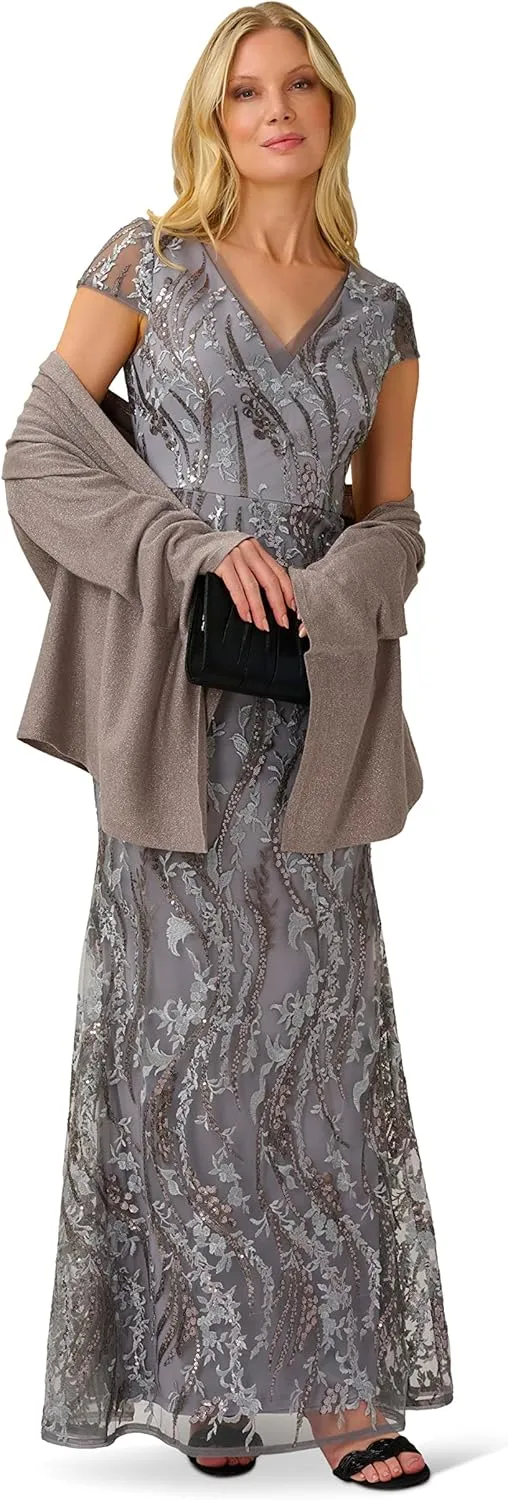 Adrianna Papell Women's Sequin Embroidery Gown
