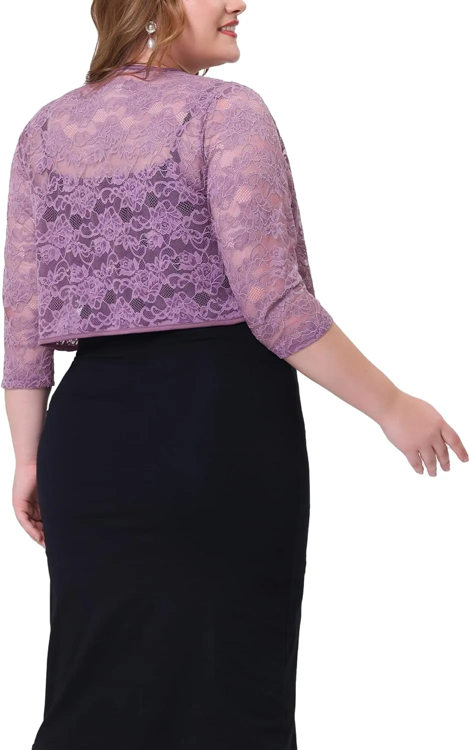 Agnes Orinda Plus Size Floral Lace Shrug for Women Elegant 3/4 Sleeve Lightweight Sheer Bolero Cardigan