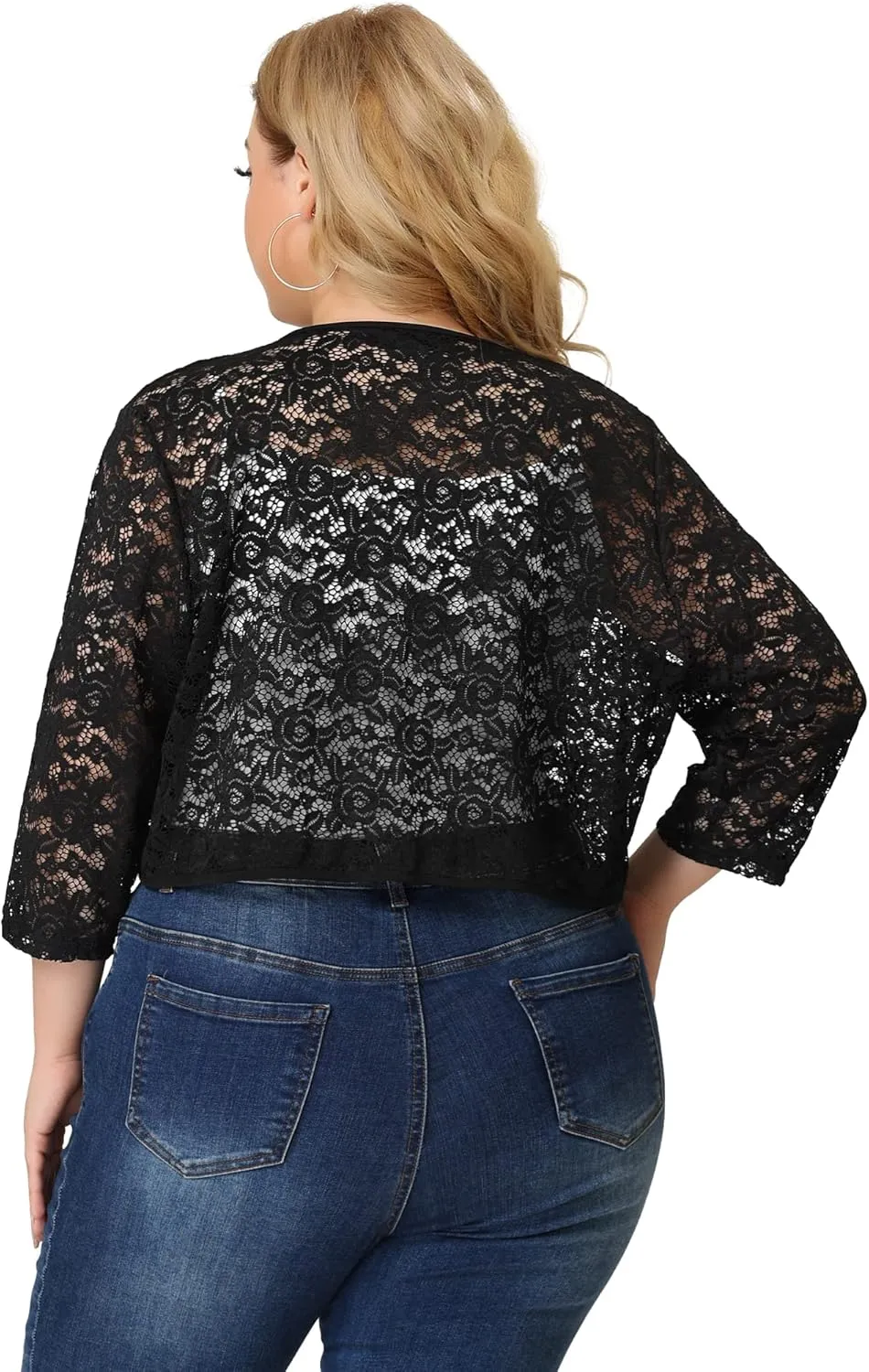 Agnes Orinda Plus Size Floral Lace Shrug for Women Elegant 3/4 Sleeve Lightweight Sheer Bolero Cardigan