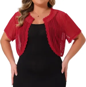 Agnes Orinda Plus Size Lace Shrugs for Women Elegant Sheer Short Sleeve Floral Bolero Shrug Tops Cardigan
