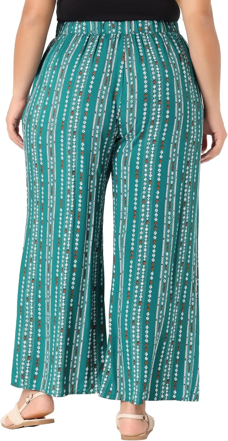 Agnes Orinda Plus Size Palazzo Pants for Women Stripe Boho Wide Leg Paper Bag Pants Beach Casual Summer