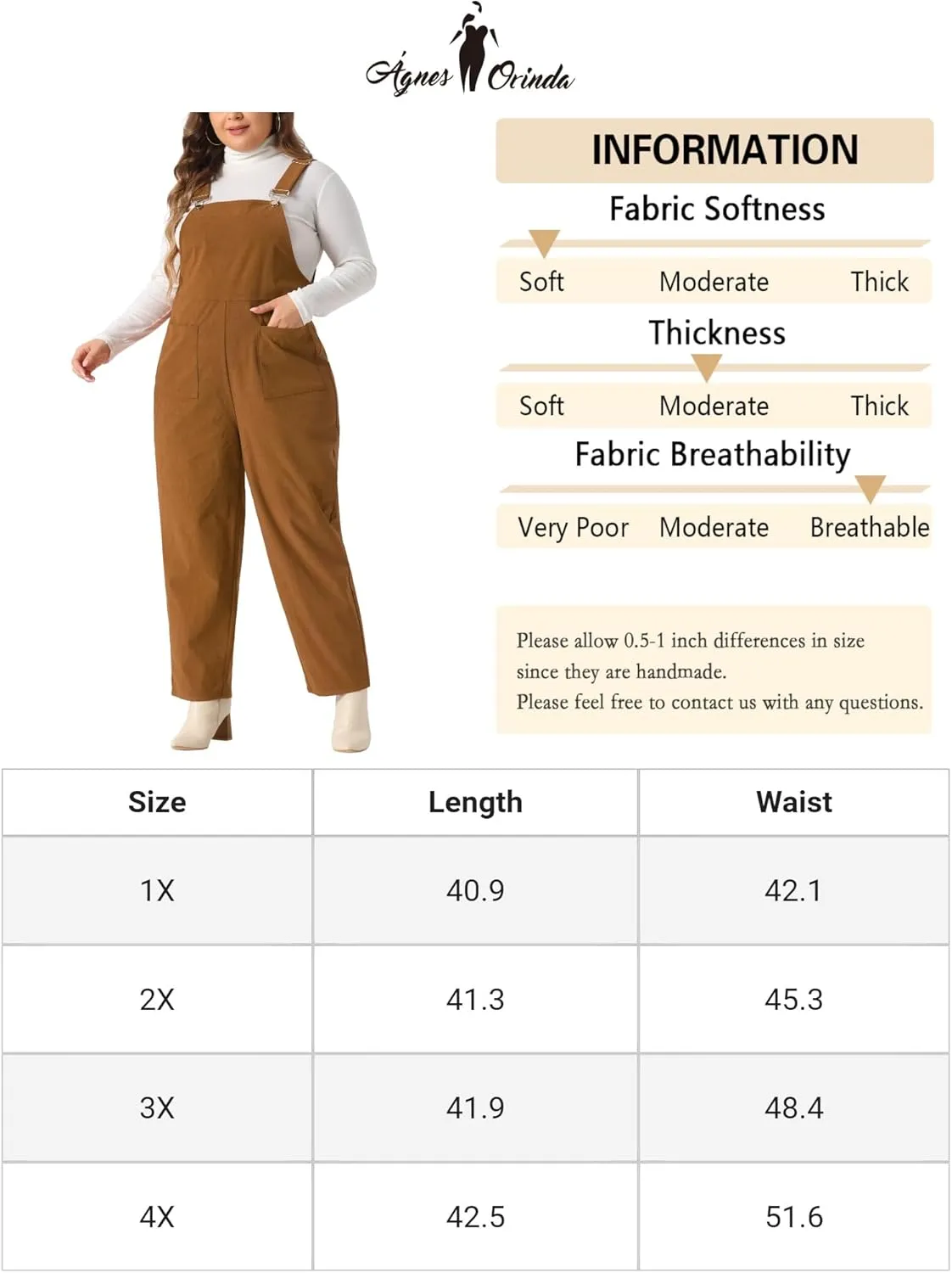 Agnes Orinda Plus Size Women's Corduroy Overalls Adjustable Strap Straight Leg Casual Jumpsuit with Pockets Outfits Fall