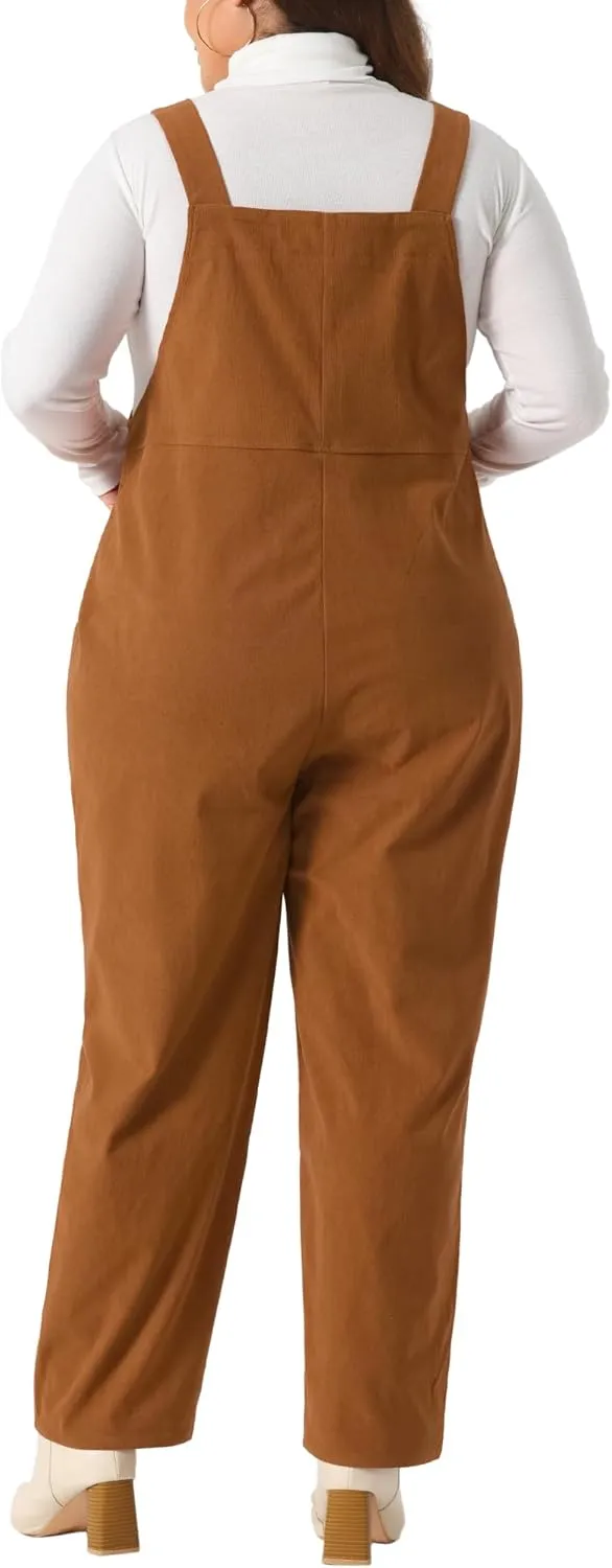 Agnes Orinda Plus Size Women's Corduroy Overalls Adjustable Strap Straight Leg Casual Jumpsuit with Pockets Outfits Fall