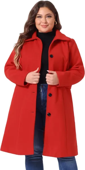 Agnes Orinda Women's Plus Size Single Breasted Belted Winter Long Coat