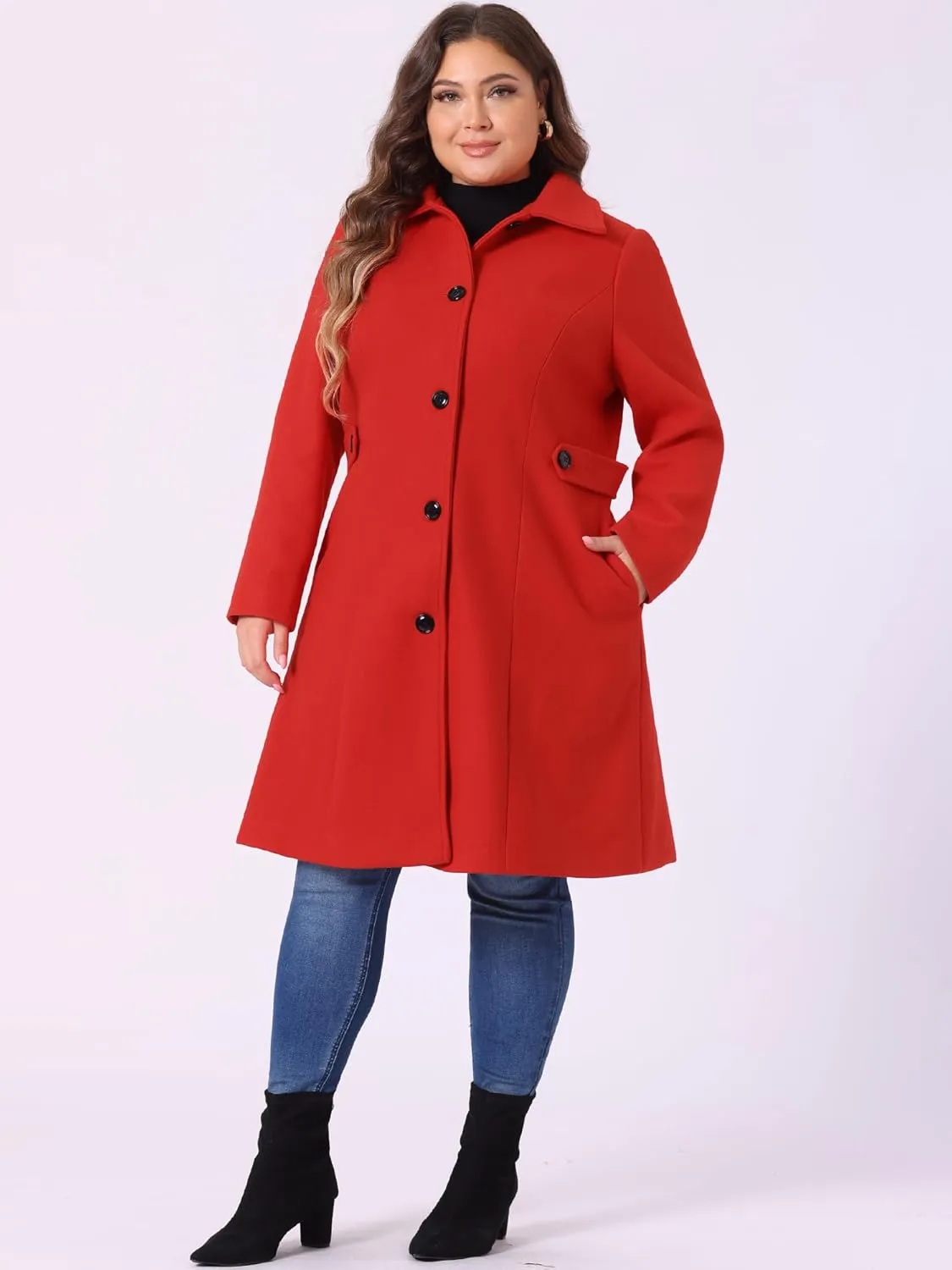 Agnes Orinda Women's Plus Size Single Breasted Belted Winter Long Coat