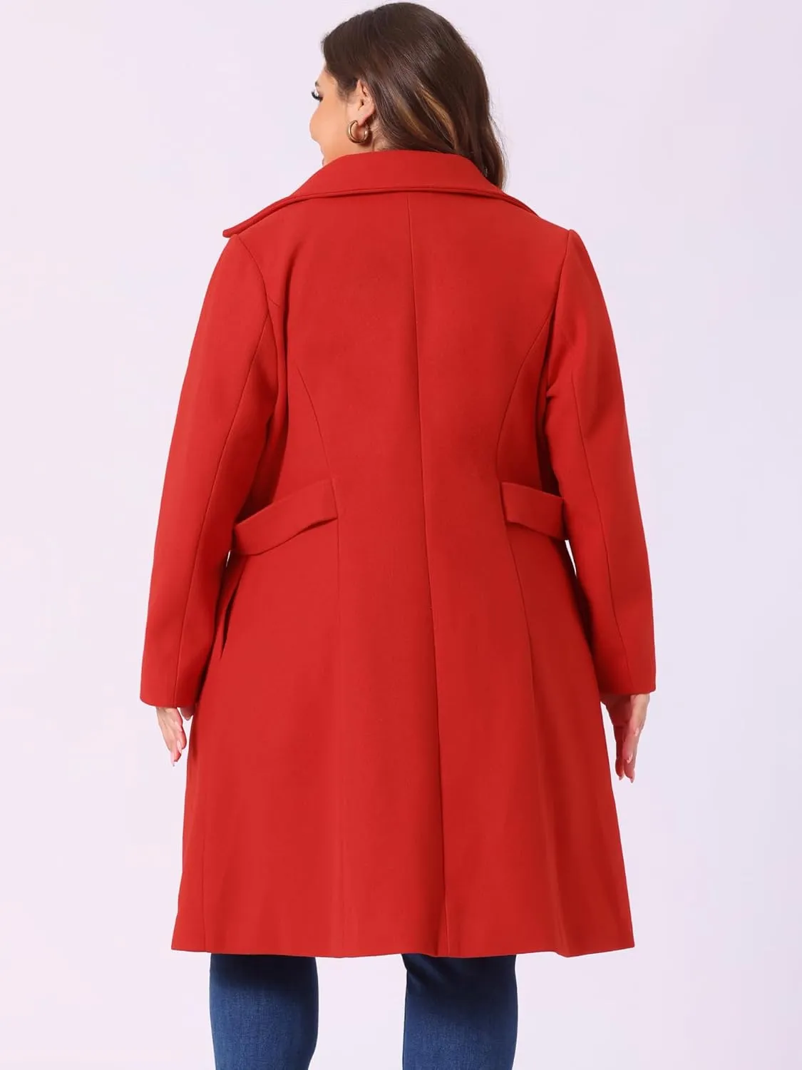 Agnes Orinda Women's Plus Size Single Breasted Belted Winter Long Coat