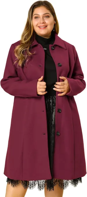 Agnes Orinda Women's Plus Size Single Breasted Belted Winter Long Coat