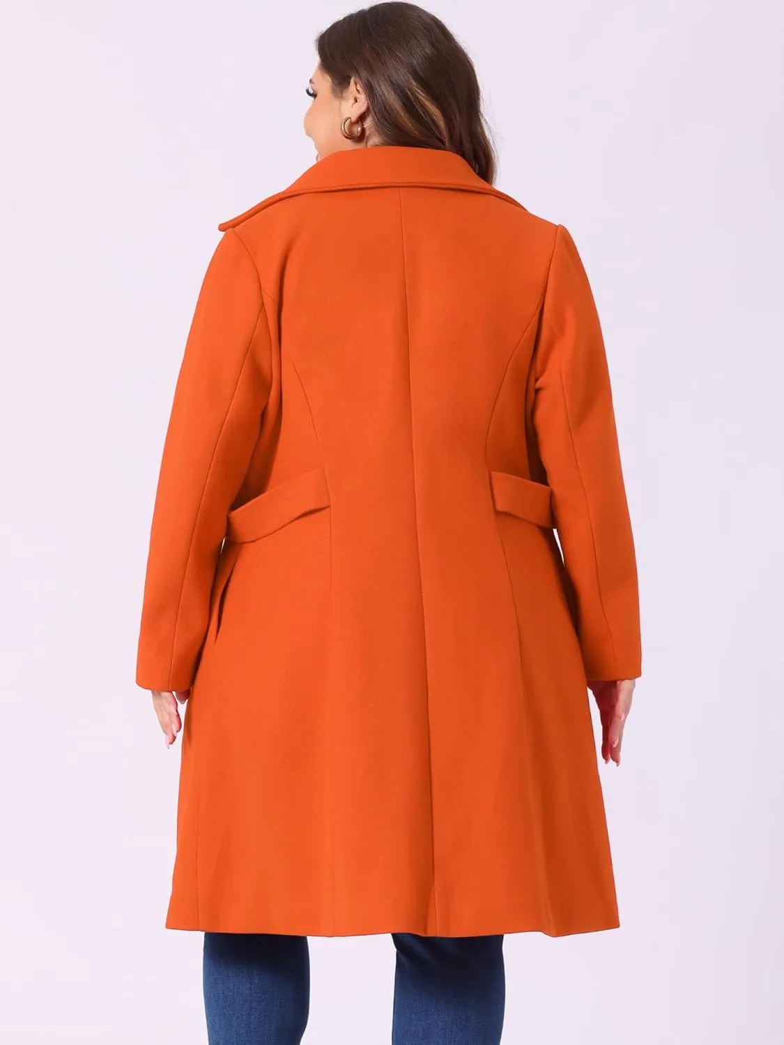 Agnes Orinda Women's Plus Size Single Breasted Belted Winter Long Coat