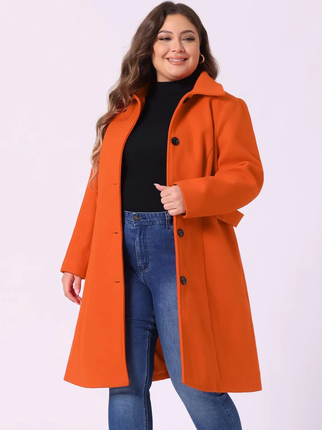 Agnes Orinda Women's Plus Size Single Breasted Belted Winter Long Coat