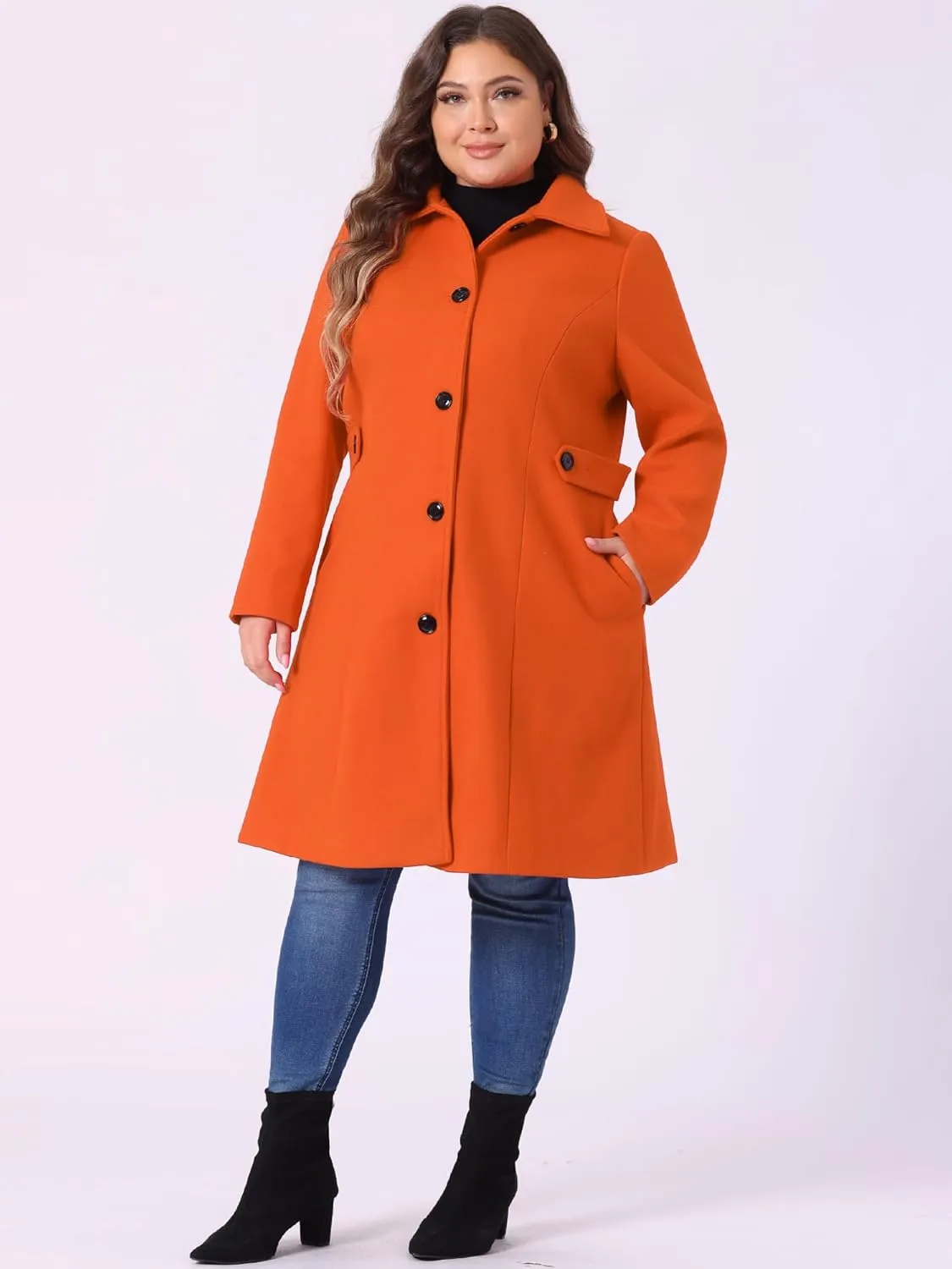 Agnes Orinda Women's Plus Size Single Breasted Belted Winter Long Coat