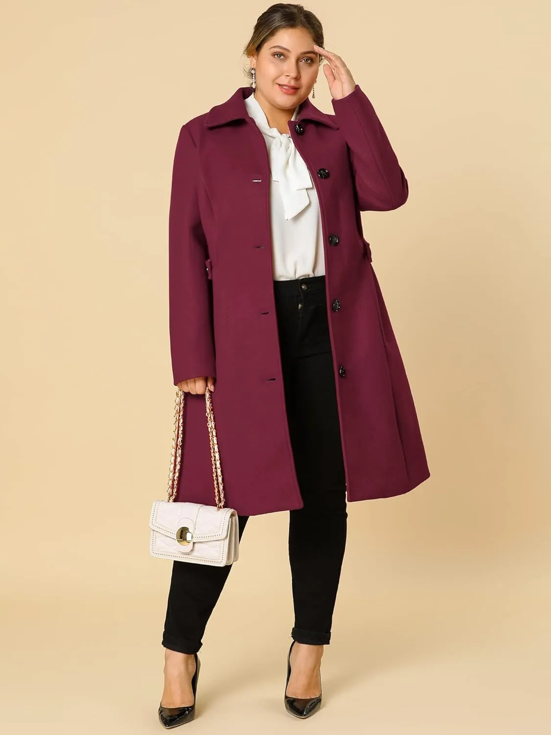 Agnes Orinda Women's Plus Size Single Breasted Belted Winter Long Coat