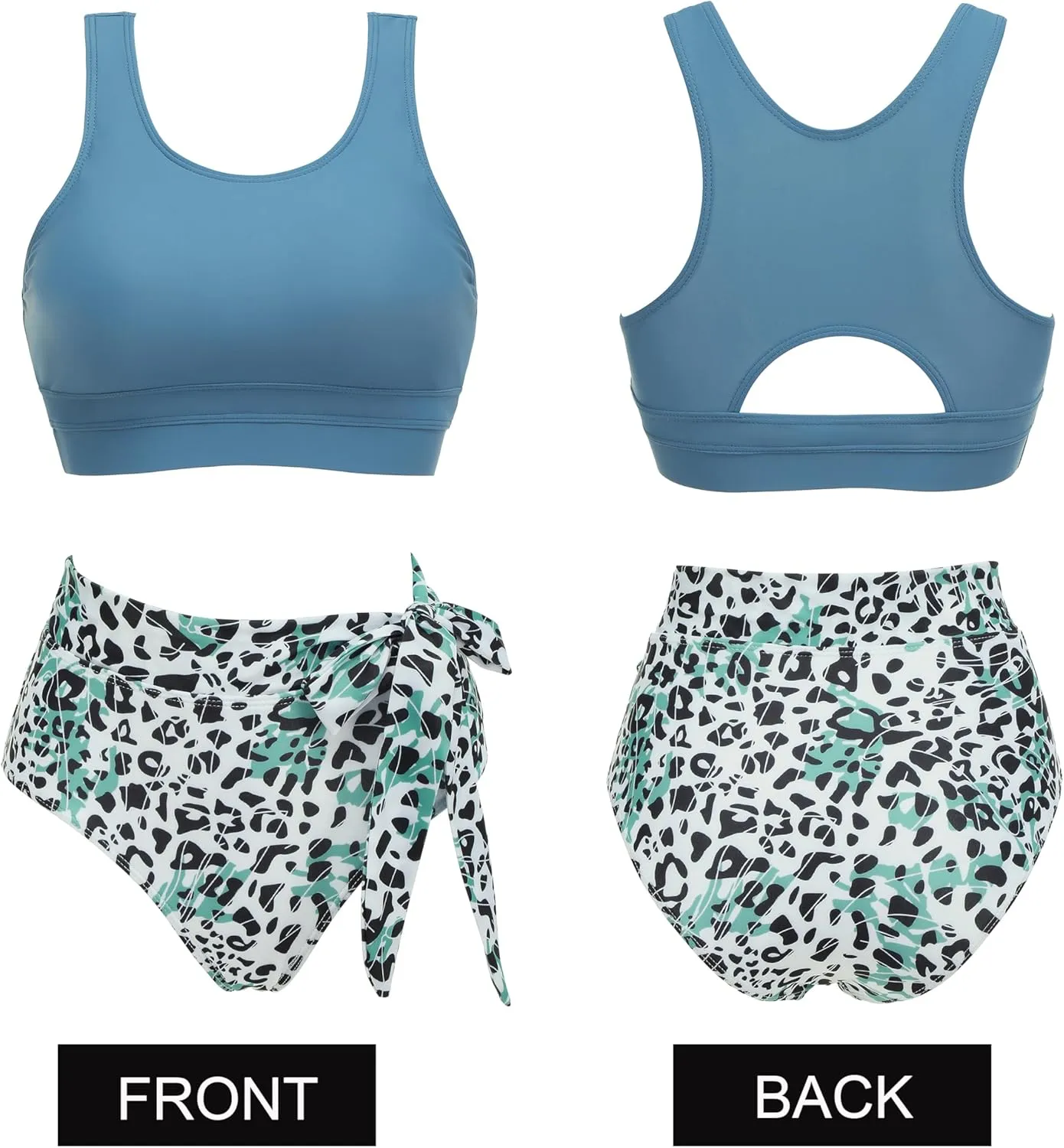 AI'MAGE Womens High Waisted Bikini Set Tummy Control 2 Piece Bathing Suit Modest Racerback Swimsuit 2025 with Tie Side Knot