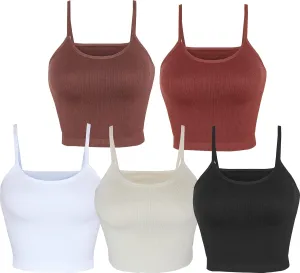 AKAMC Women's Washed Seamless Rib-Knit Camisole Crop Tank Tops Sleeveless Racerback Sport Tank