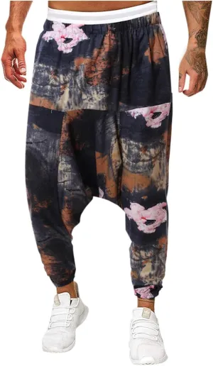 Alalaso Men Women Cotton Baggy Hippie Yoga Harem Pants Funky Printed Plus Size Trousers with Pockets