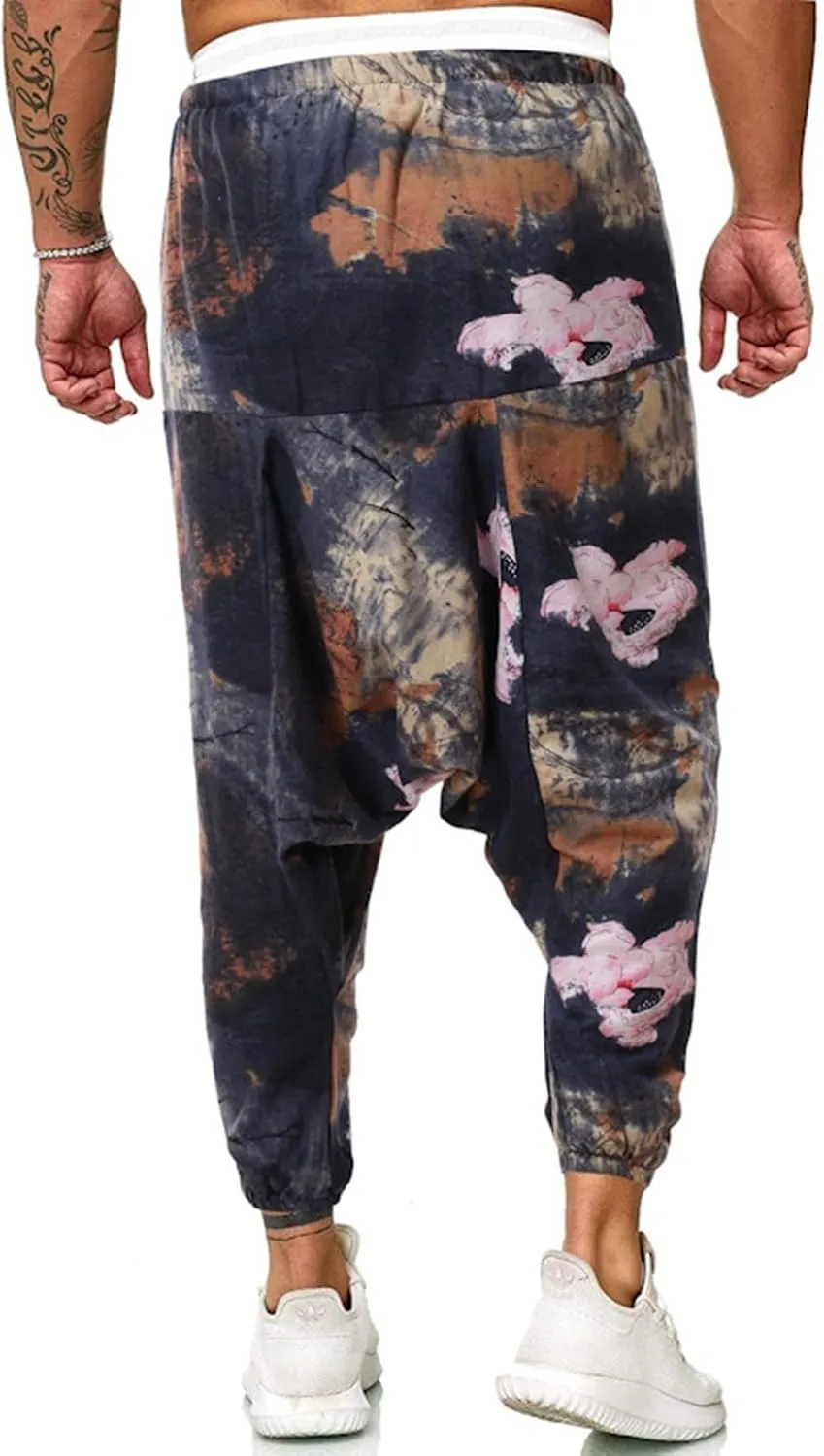 Alalaso Men Women Cotton Baggy Hippie Yoga Harem Pants Funky Printed Plus Size Trousers with Pockets