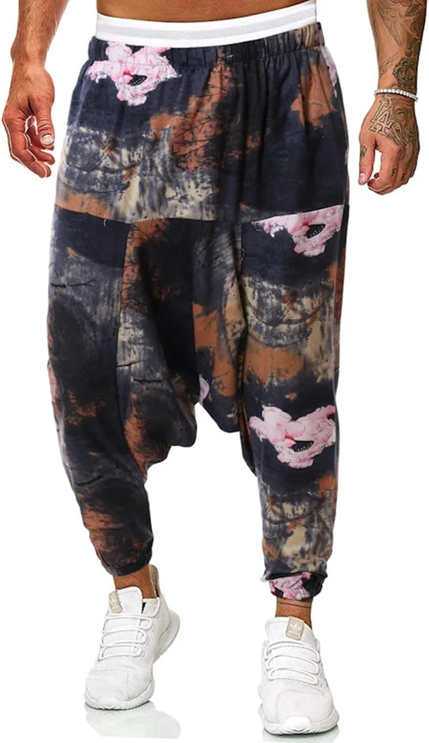 Alalaso Men Women Cotton Baggy Hippie Yoga Harem Pants Funky Printed Plus Size Trousers with Pockets