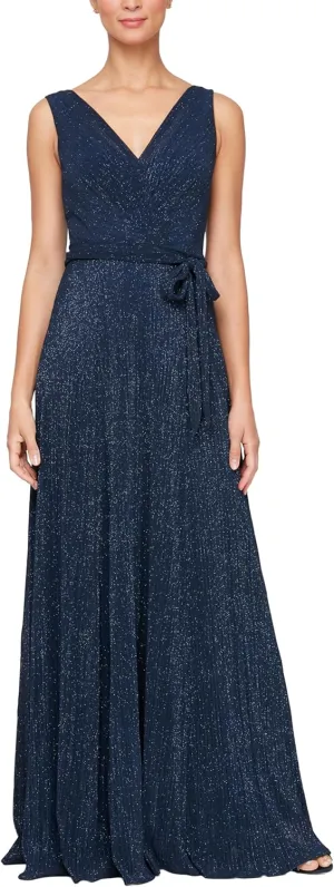 Alex Evenings Women's Sleeveless V-Neck Long A-line, Elegant Formal Gown, Wedding Guest, Party Dress