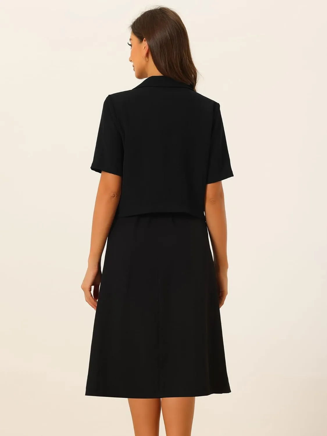 Allegra K Short Sleeve Blazer Skirt Suits for Women's Summer Dressy Business Casual Skirt Suit Set