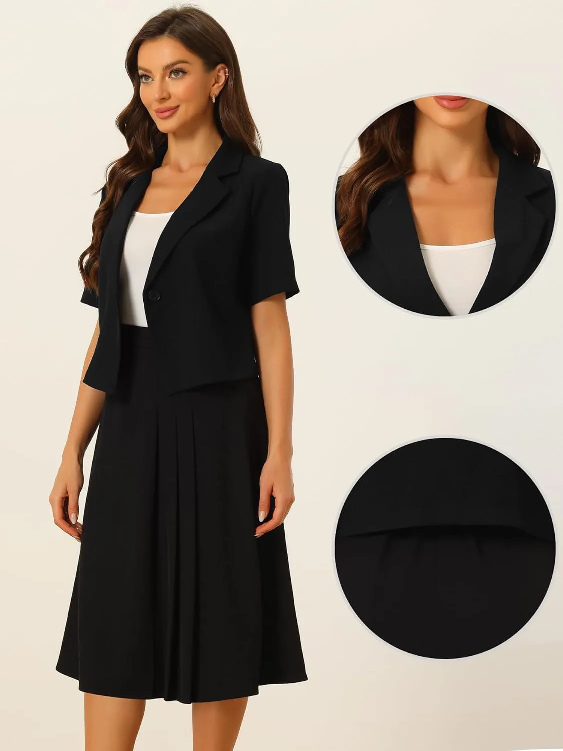 Allegra K Short Sleeve Blazer Skirt Suits for Women's Summer Dressy Business Casual Skirt Suit Set