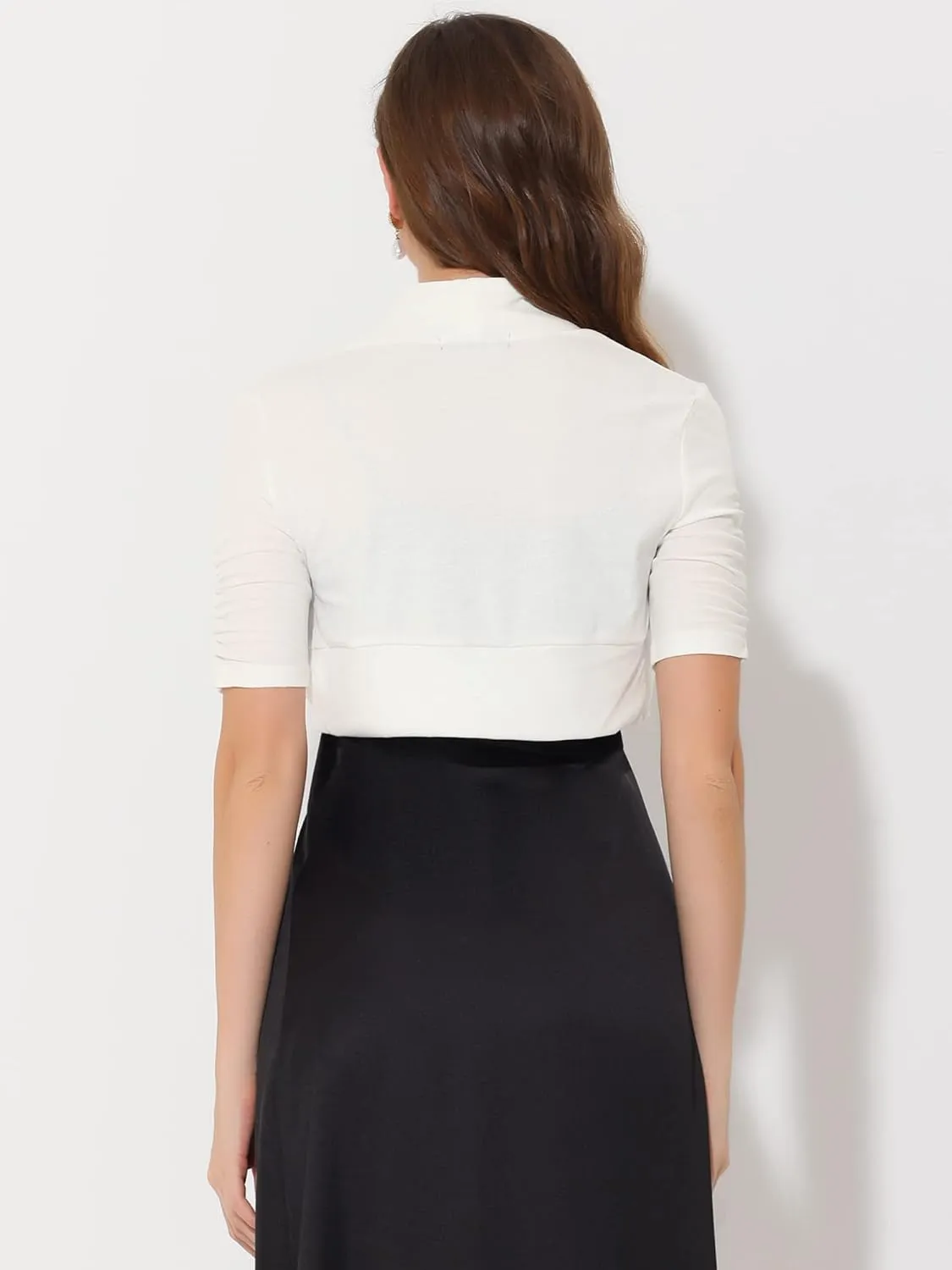 Allegra K Short Sleeve Shrugs for Women's Ruched Sleeve Open Front Cropped Bolero Cardigan