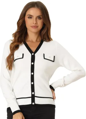 Allegra K Women's Button Knit Cardigan Contrast Color 2023 Fashion V Neck Long Sleeve Cardigan Sweater