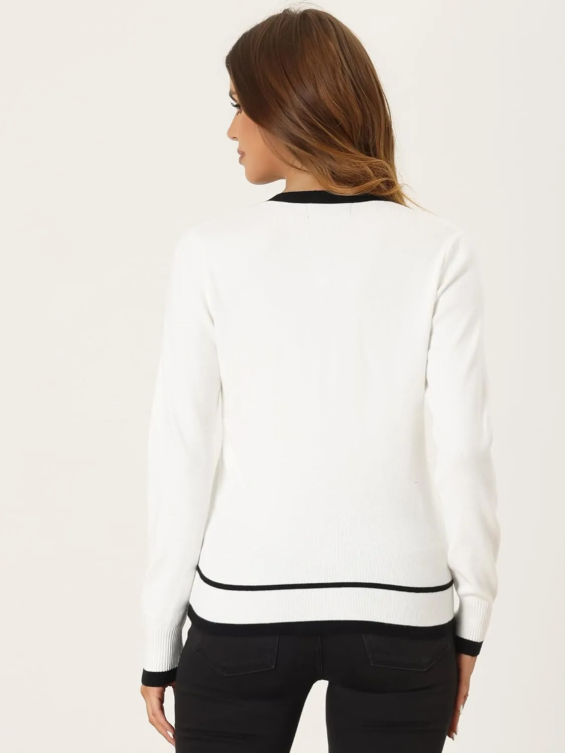 Allegra K Women's Button Knit Cardigan Contrast Color 2023 Fashion V Neck Long Sleeve Cardigan Sweater