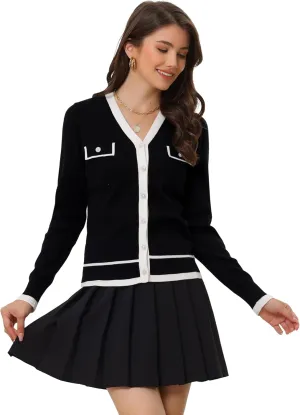 Allegra K Women's Button Knit Cardigan Contrast Color 2023 Fashion V Neck Long Sleeve Cardigan Sweater