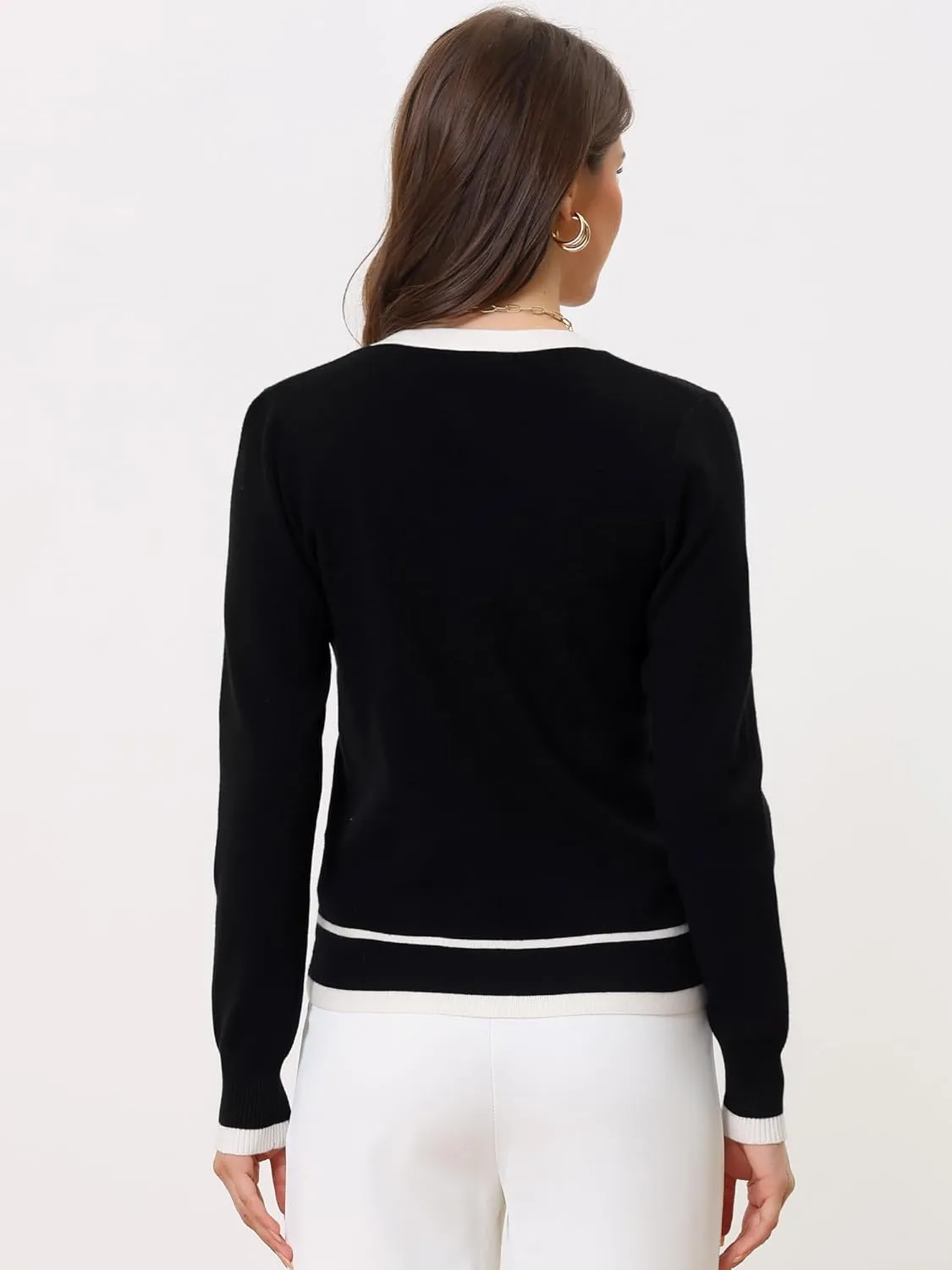 Allegra K Women's Button Knit Cardigan Contrast Color 2023 Fashion V Neck Long Sleeve Cardigan Sweater