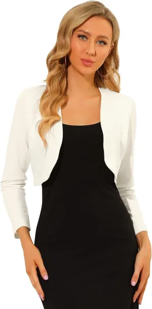 Allegra K Women's Elegant Bolero Shrugs Lace Insert Business Office Open Front Crop Cardigan