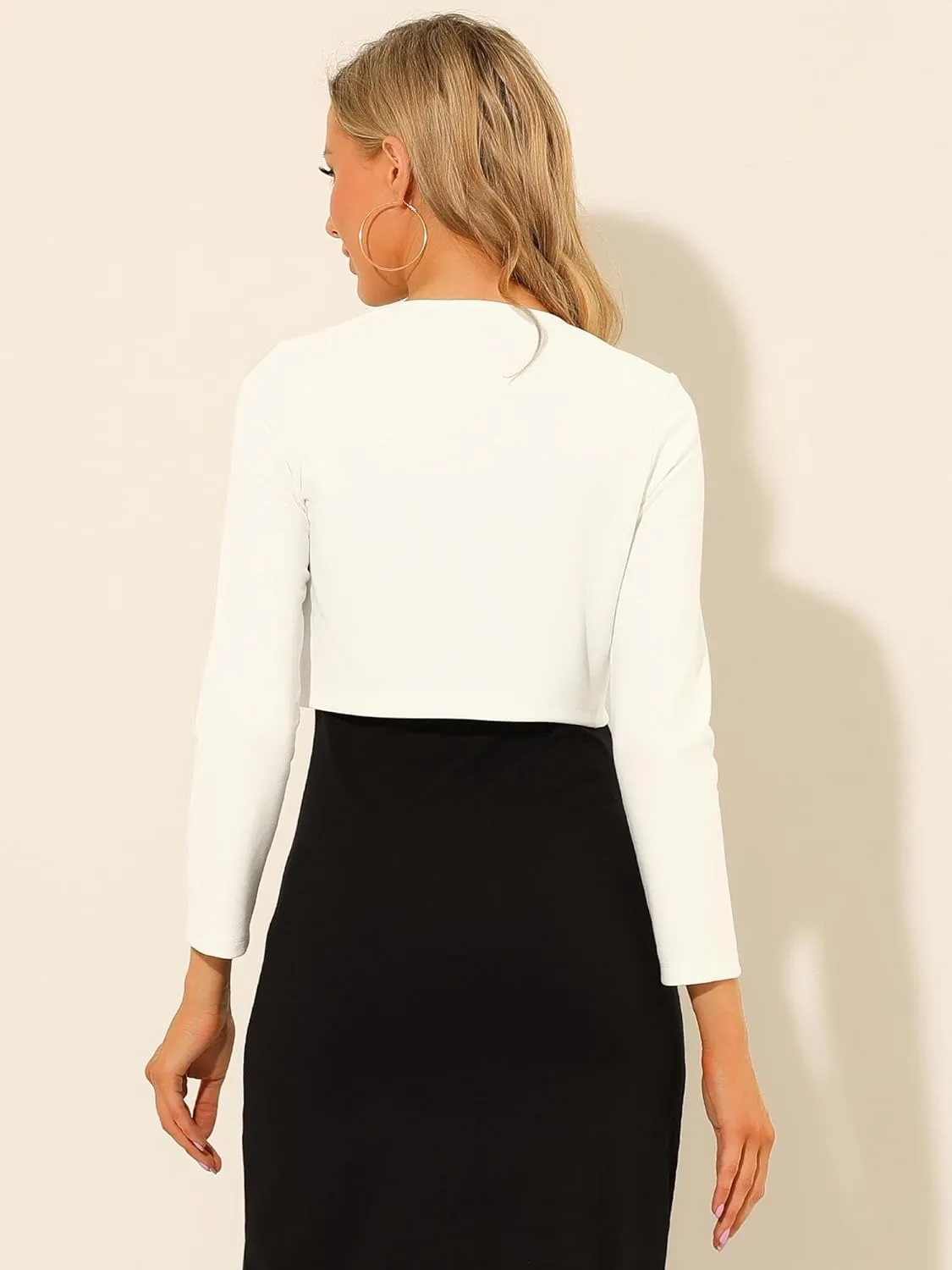 Allegra K Women's Elegant Bolero Shrugs Lace Insert Business Office Open Front Crop Cardigan
