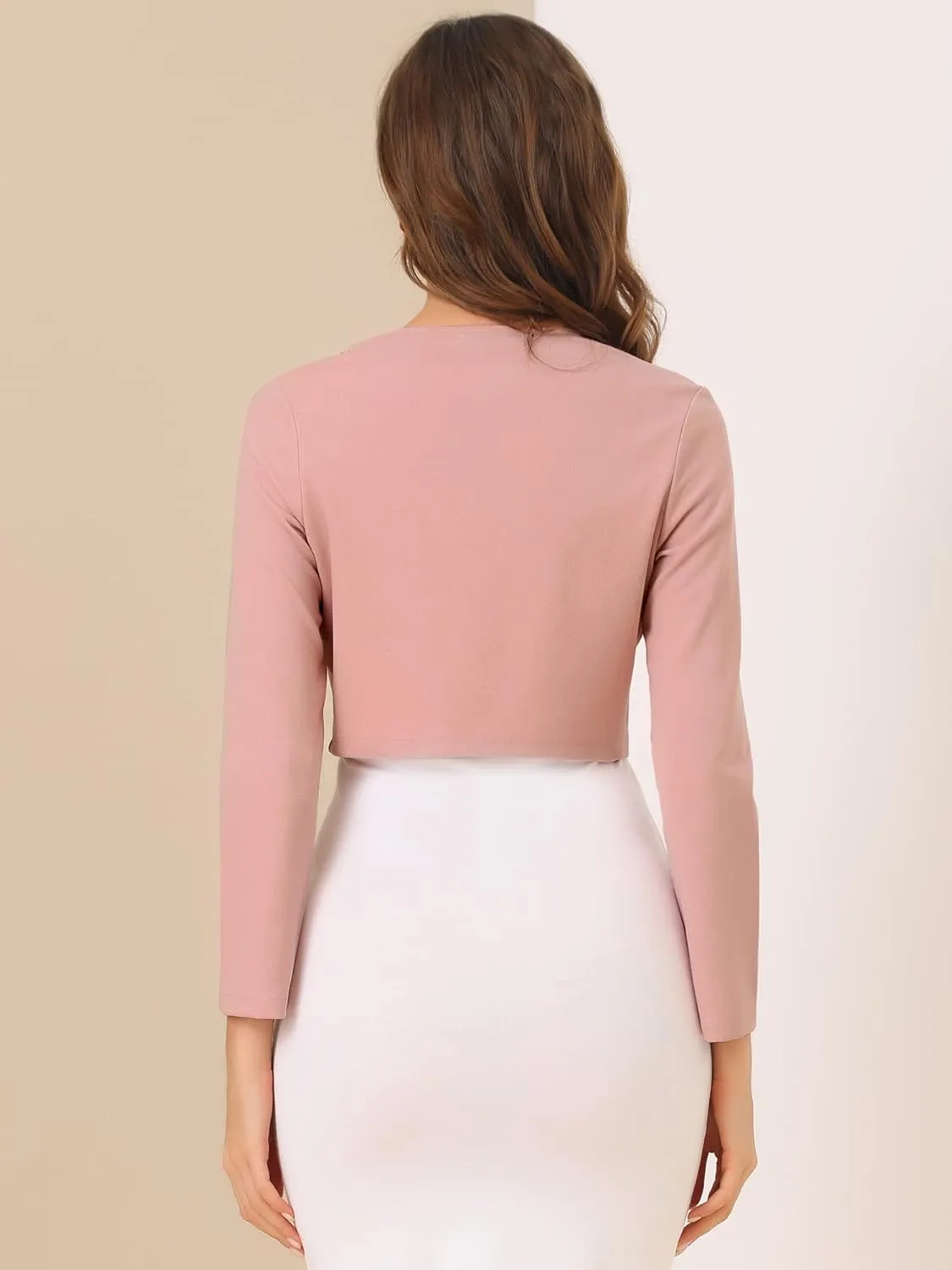 Allegra K Women's Elegant Bolero Shrugs Lace Insert Business Office Open Front Crop Cardigan