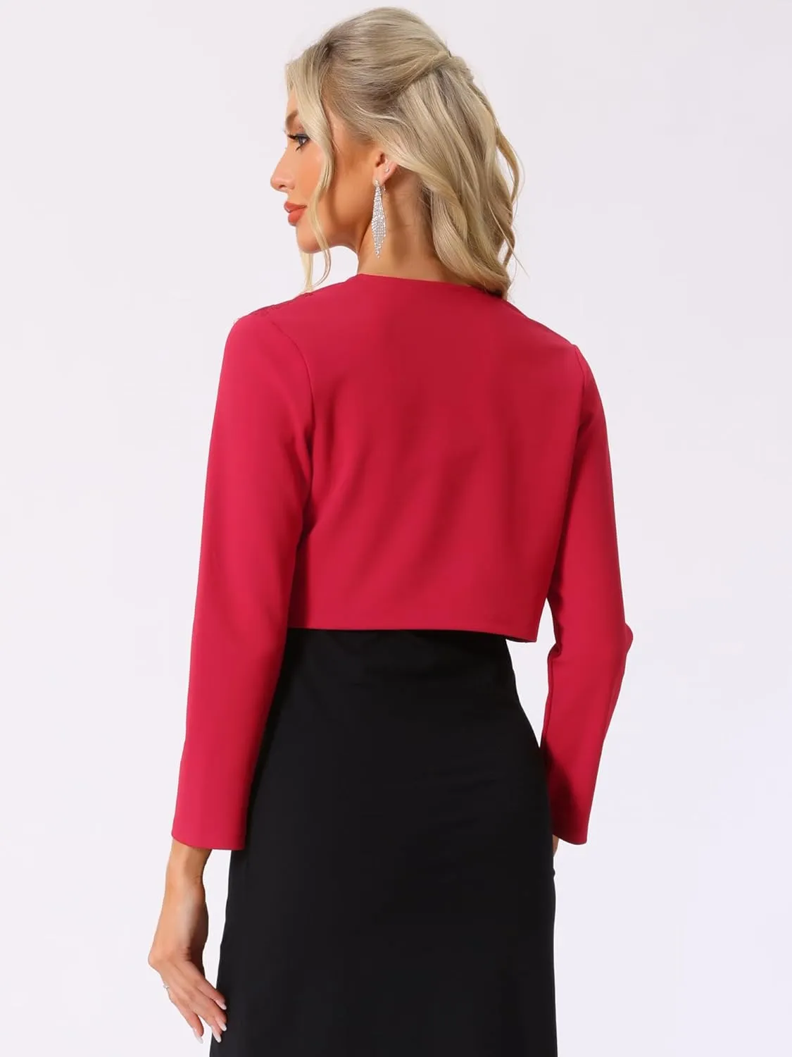 Allegra K Women's Elegant Bolero Shrugs Lace Insert Business Office Open Front Crop Cardigan
