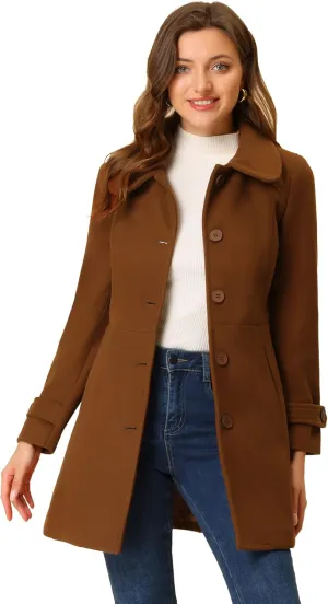 Allegra K Women's Peter Pan Collar Overcoat Winter Dressy Button Single Breasted Long Coat