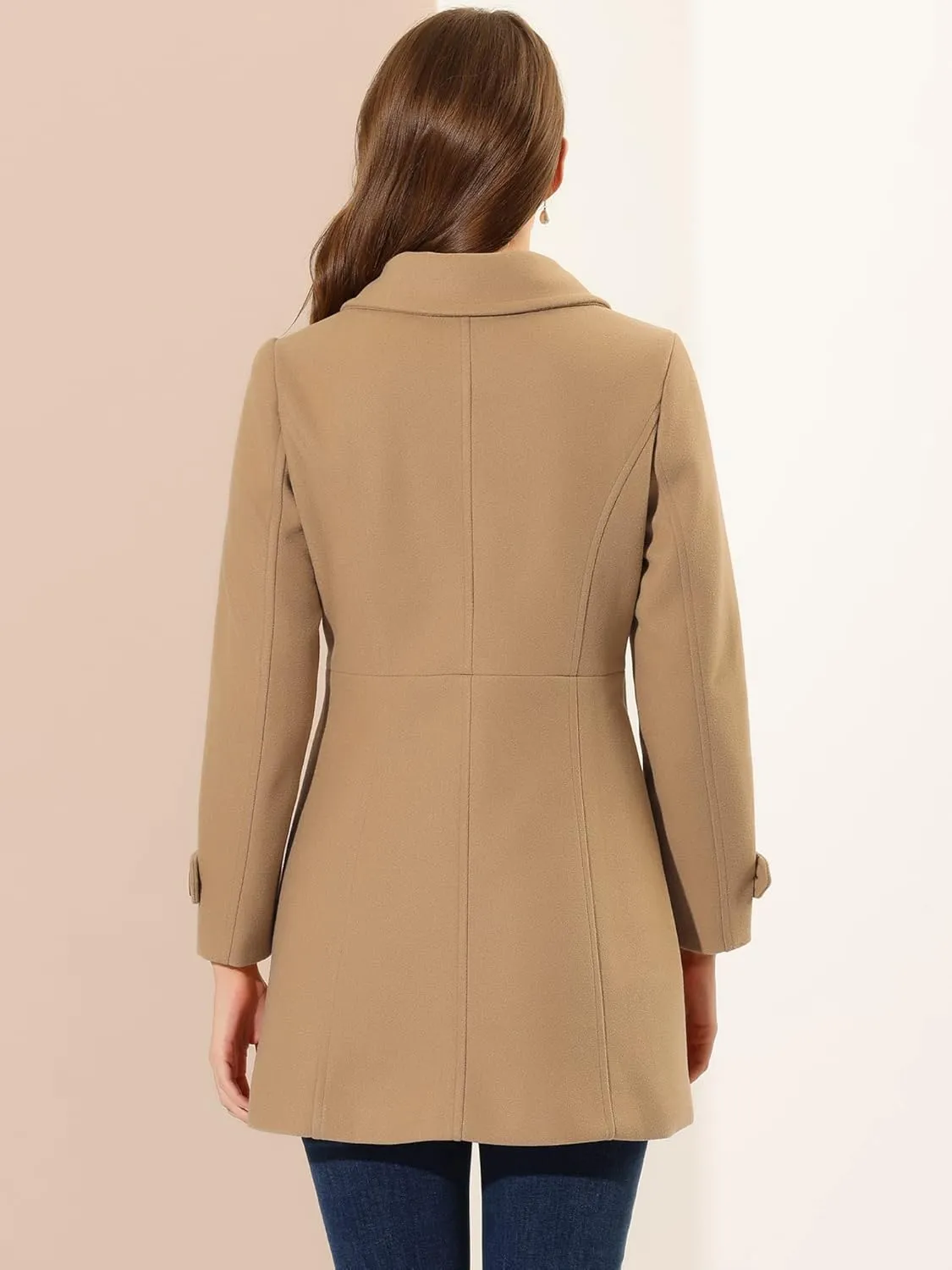 Allegra K Women's Peter Pan Collar Overcoat Winter Dressy Button Single Breasted Long Coat