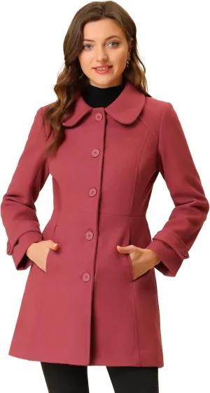 Allegra K Women's Peter Pan Collar Overcoat Winter Dressy Button Single Breasted Long Coat
