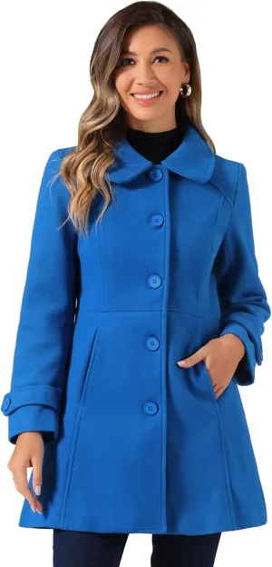 Allegra K Women's Peter Pan Collar Overcoat Winter Dressy Button Single Breasted Long Coat